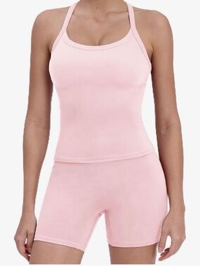 Light Pink Racerback Sports Bra Tank with Matching Shorts